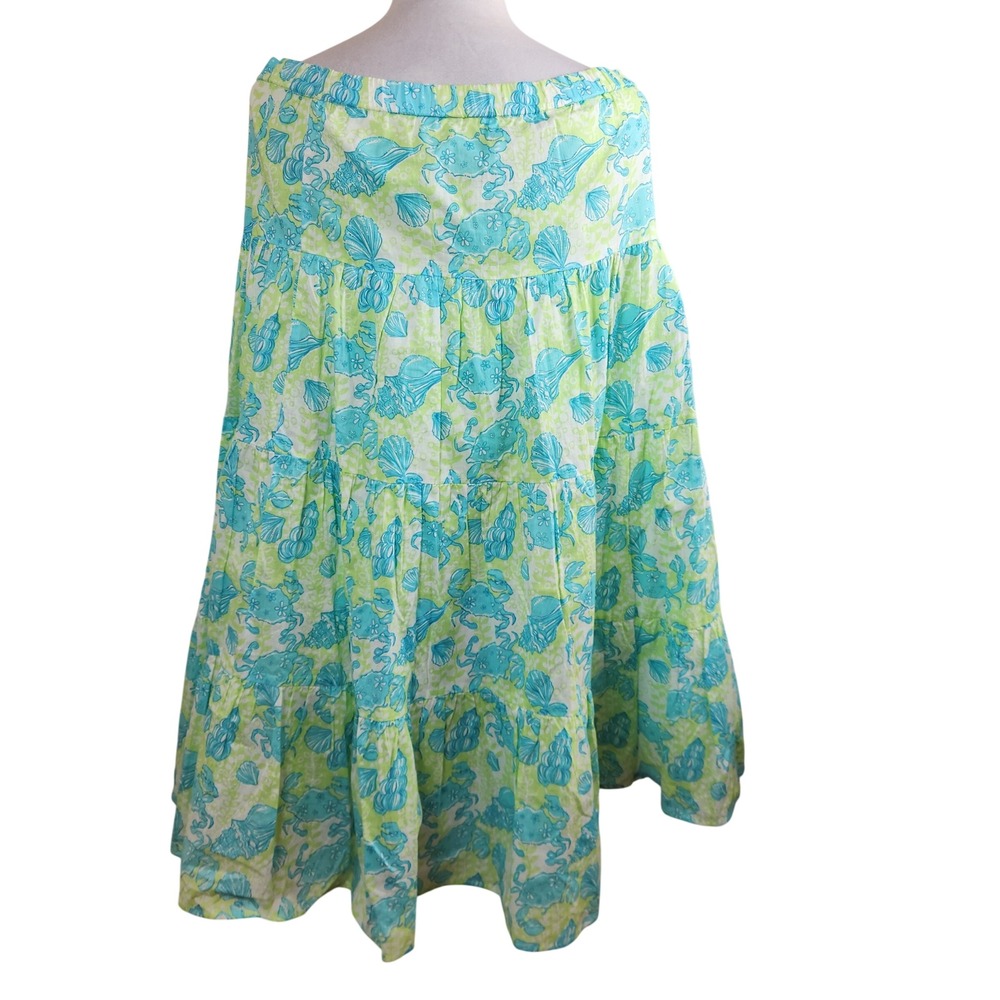 Lilly Pulitzer Womens Tiered Midi Skirt Green Blue Sea Shell Crab Print Size M